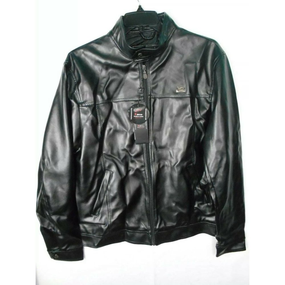 R ROSSO BLACK & GOLD Men's Black Leather Jacket Size 2XL New W/Tags